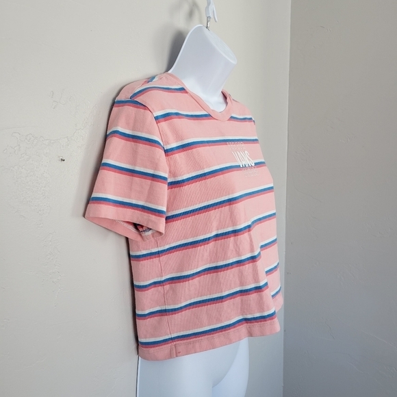 Vans Small Pink Blue White Striped Short Sleeve Crop Top Shirt Skater Cropped T - Picture 3 of 5